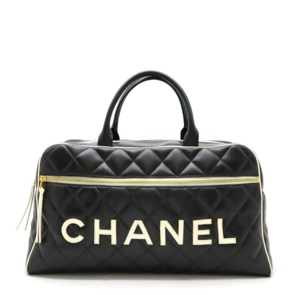 Chanel Leather Matelasse Bowling Bag Travel Bag